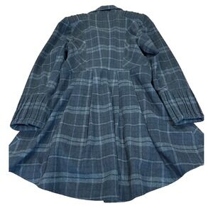 Miss Etam wool blend plaid gathered skirt back coat womens' military size small